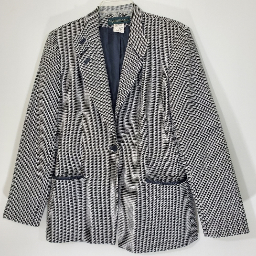 Harve Benard 100% Wool Black/White Blazer, Size 12